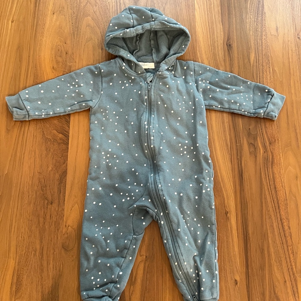 Kendi (by Colored Organics) Greer Fleece hooded zipper romper Teal 12-18months